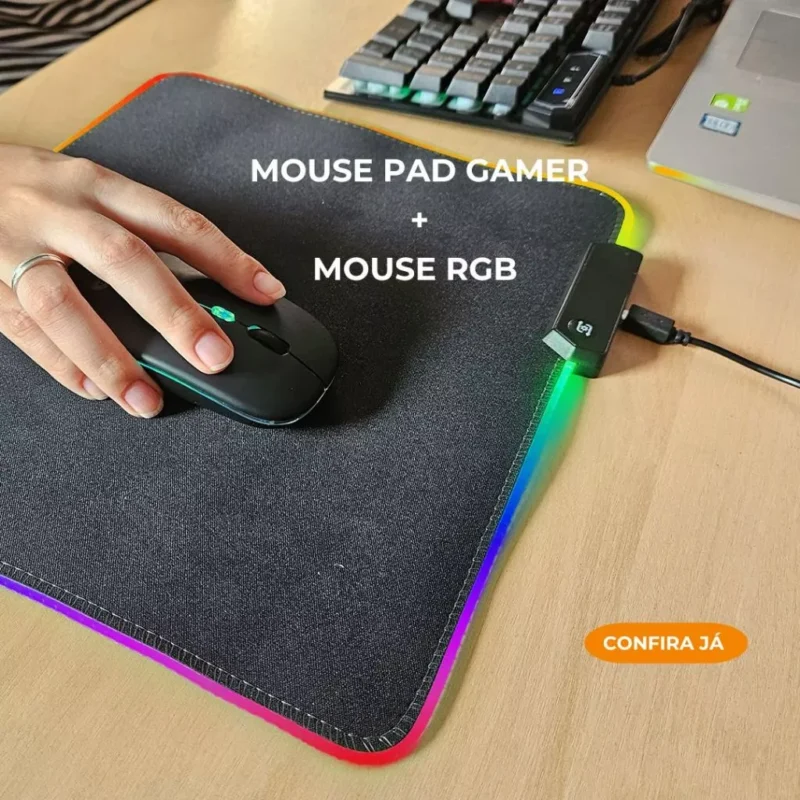 Mouse Sem Fio Wireless Recarregavel Led Rgb 2,4GHz Bluetooth Bateria Interna Ergonômico Silencioso - Image 7