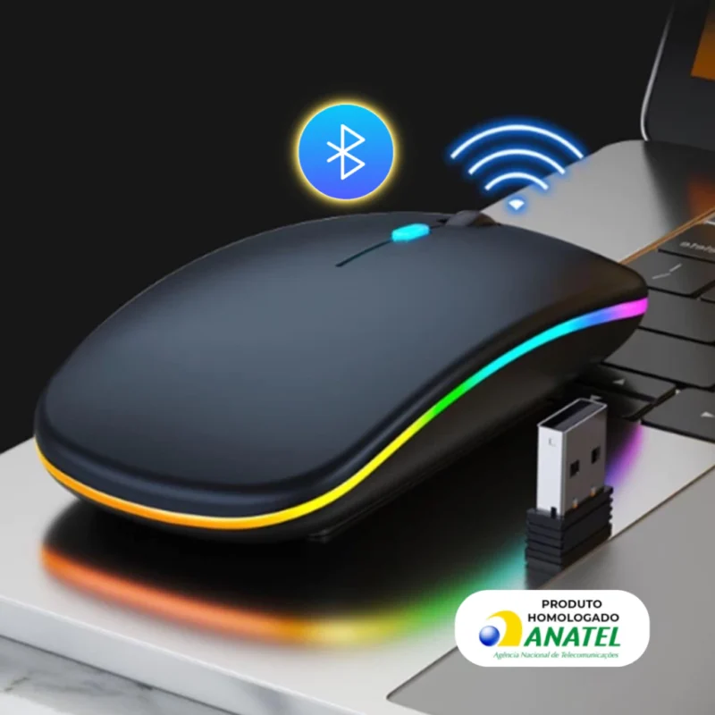 Mouse Sem Fio Wireless Recarregavel Led Rgb 2,4GHz Bluetooth Bateria Interna Ergonômico Silencioso - Image 5